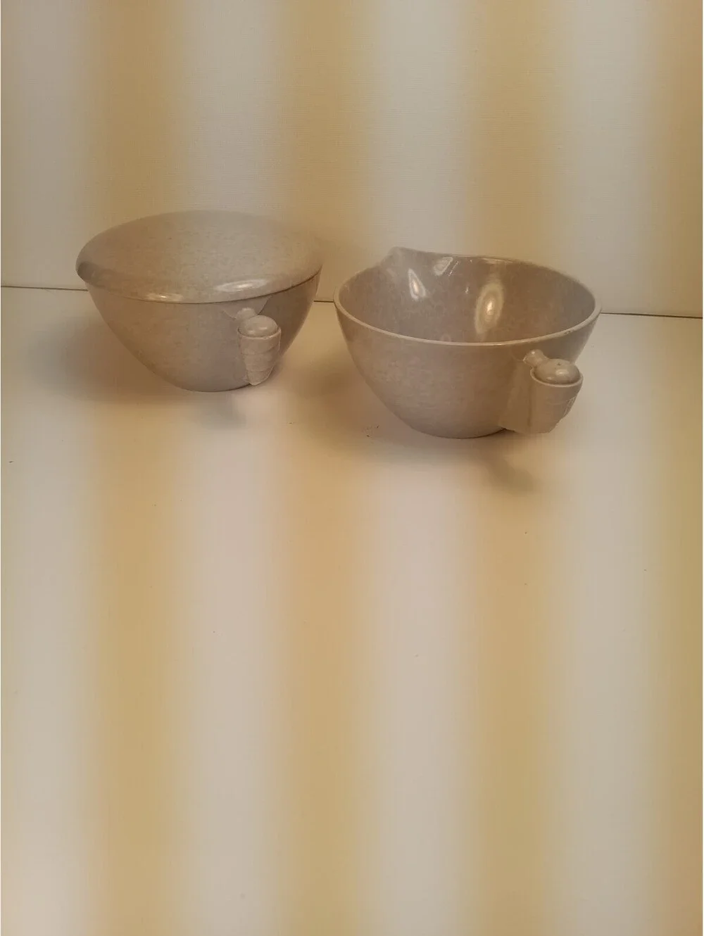 MCM Color Flyte Melamine Gray Creamer and Covered Sugar Bowl Set Branchell 1950s